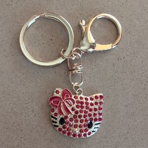 Red and Gold Cat with Sparkling Rhinestones Keychain Bag Charm